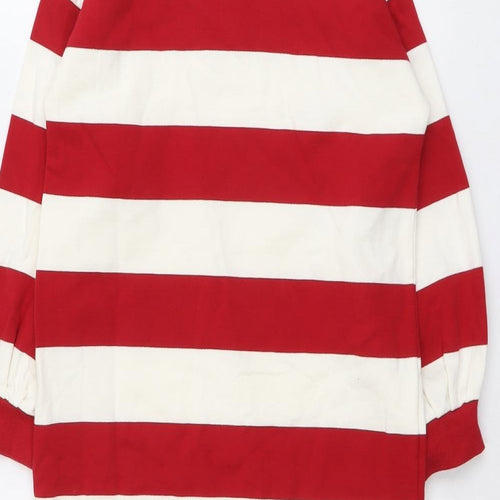 Marks and Spencer Girls Red Striped Cotton Pullover Sweatshirt Size 8-9 Years Button