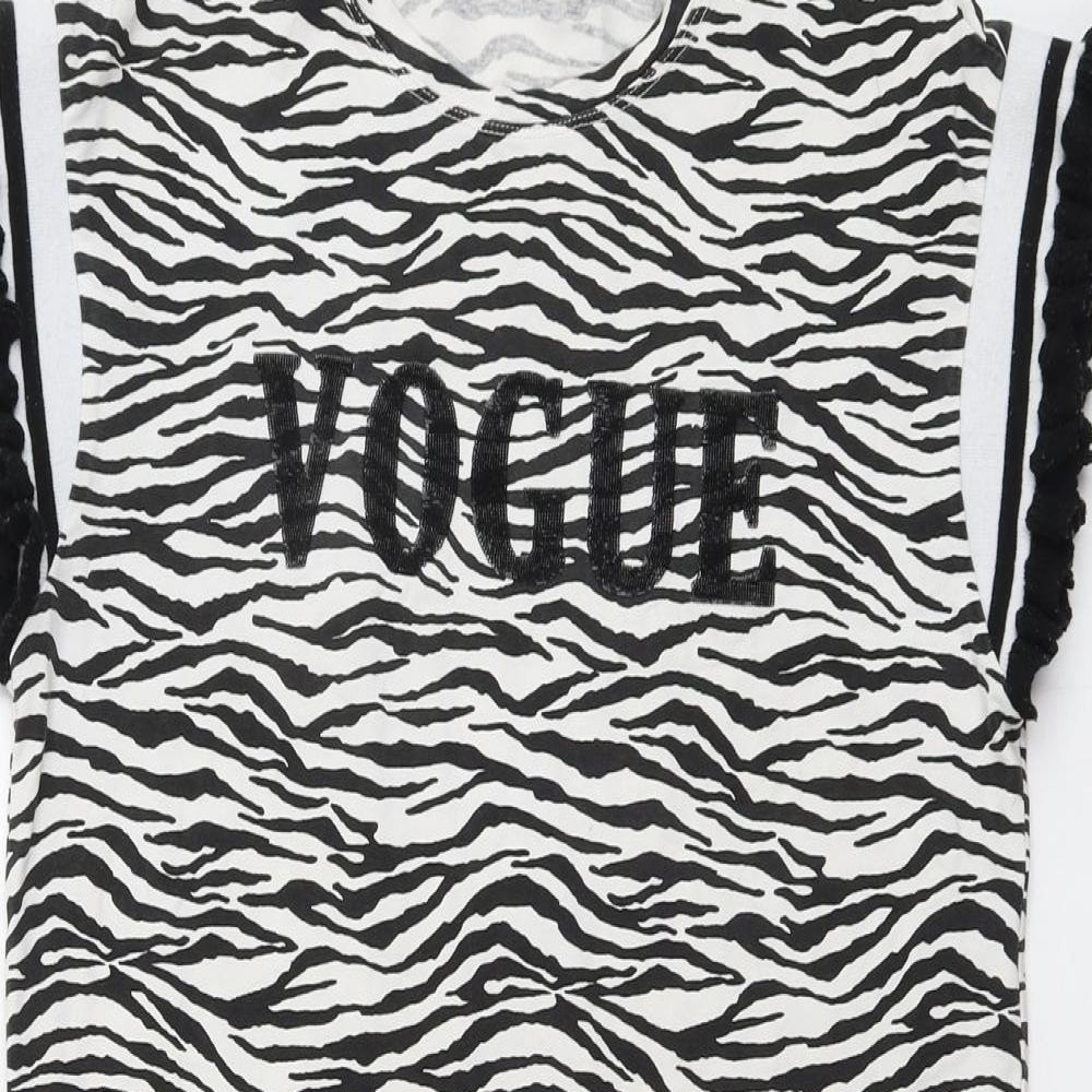 May Womens Black Animal Print Cotton A-Line Size M Round Neck Pullover - Zebra Pattern Vogue Size M-L