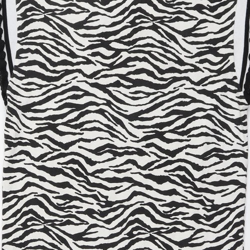 May Womens Black Animal Print Cotton A-Line Size M Round Neck Pullover - Zebra Pattern Vogue Size M-L