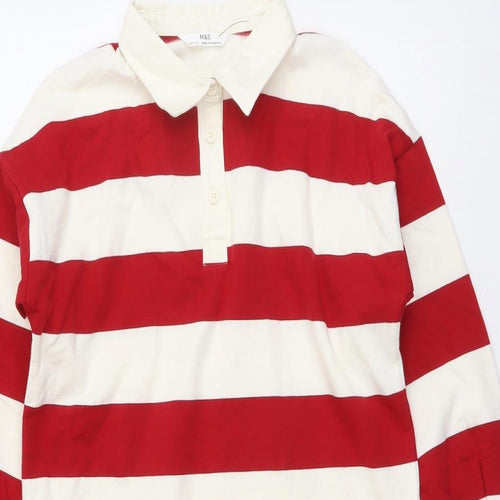 Marks and Spencer Girls Red Striped Cotton Pullover Sweatshirt Size 10-11 Years Button