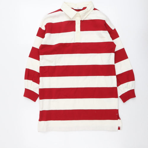 Marks and Spencer Girls Red Striped Cotton Pullover Sweatshirt Size 9-10 Years Button