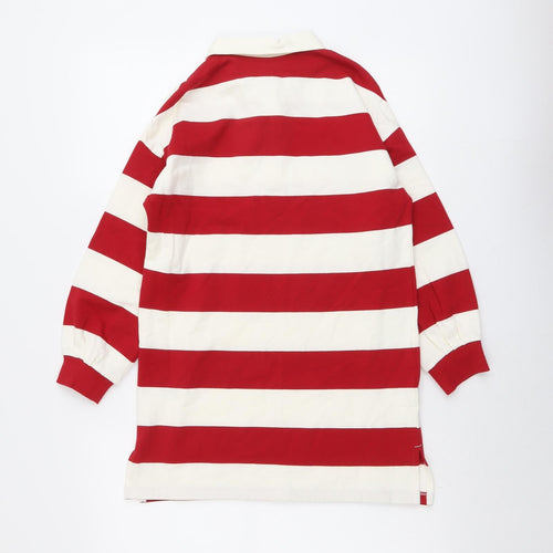 Marks and Spencer Girls Red Striped Cotton Pullover Sweatshirt Size 9-10 Years Button
