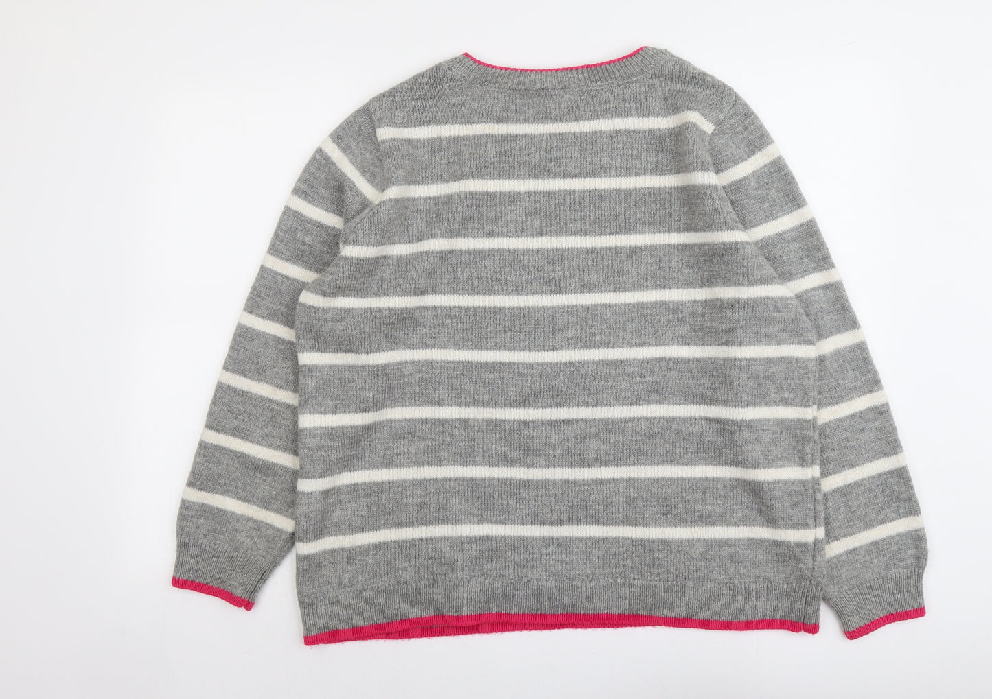 M&Co Womens Grey Round Neck Striped Acrylic Pullover Jumper Size 18 - Cherry