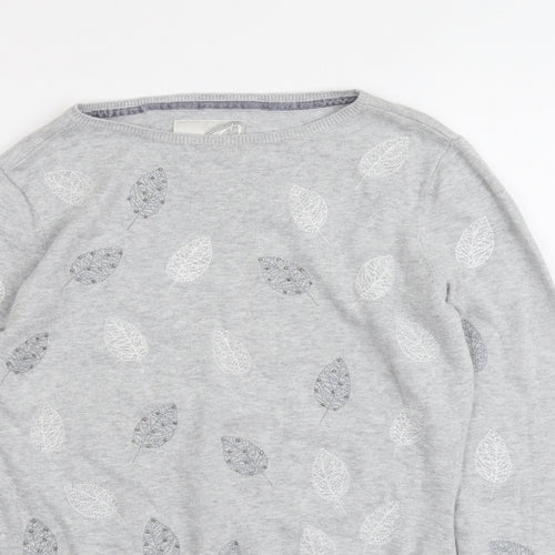 RJR.John Rocha Womens Grey Round Neck Geometric Cotton Pullover Jumper Size 12 - Leaf Print