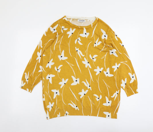 Debenhams Womens Yellow Round Neck Floral Viscose Pullover Jumper Size 18
