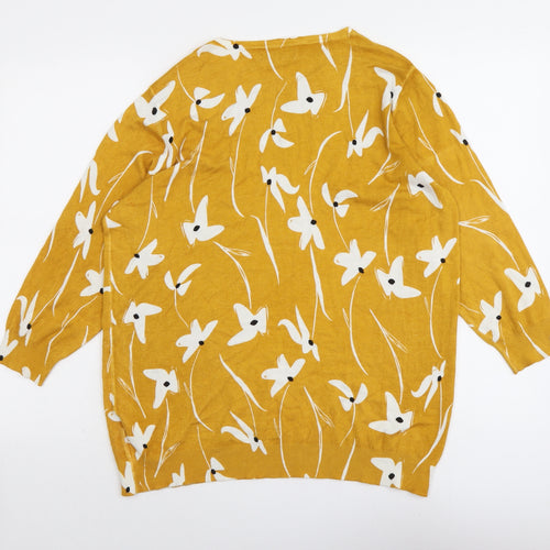 Debenhams Womens Yellow Round Neck Floral Viscose Pullover Jumper Size 18