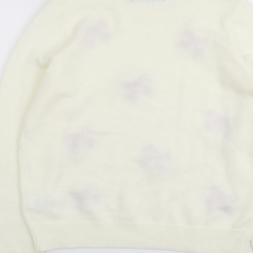 Marks and Spencer Womens Ivory Round Neck Acrylic Pullover Jumper Size 10 - Bow Pattern