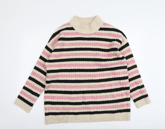 Marks and Spencer Womens Multicoloured Mock Neck Striped Acrylic Pullover Jumper Size L