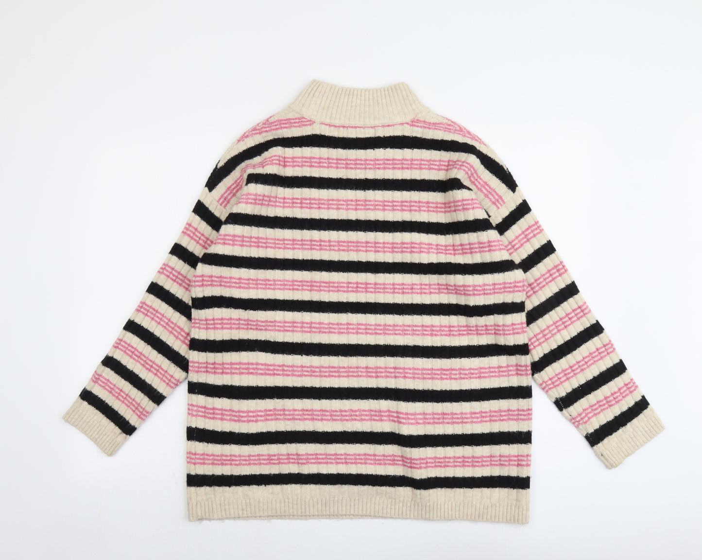Marks and Spencer Womens Multicoloured Mock Neck Striped Acrylic Pullover Jumper Size L