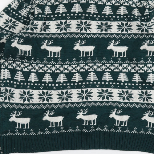 Star Mens Green Round Neck Fair Isle Acrylic Pullover Jumper Size M Long Sleeve - Christmas Reindeer
