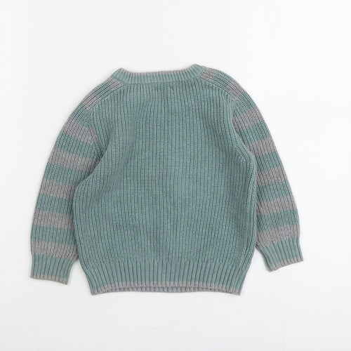 NEXT Boys Green Round Neck Striped Cotton Pullover Jumper Size 2-3 Years Pullover - Digger