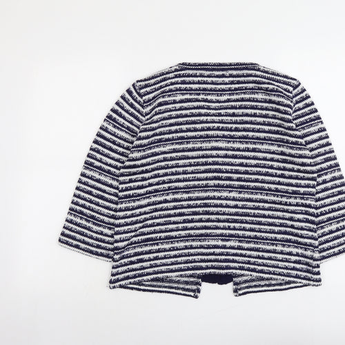 Per Una Womens Blue Round Neck Striped Acrylic Cardigan Jumper Size L