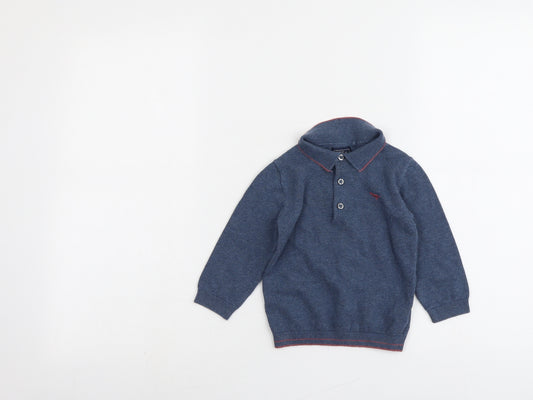 NEXT Boys Blue Collared Cotton Pullover Jumper Size 2 Years Button