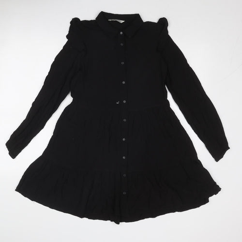 Stradivarius Womens Black Viscose Shirt Dress Size M Collared Button
