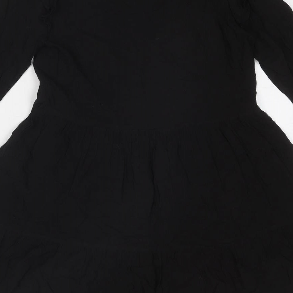 Stradivarius Womens Black Viscose Shirt Dress Size M Collared Button