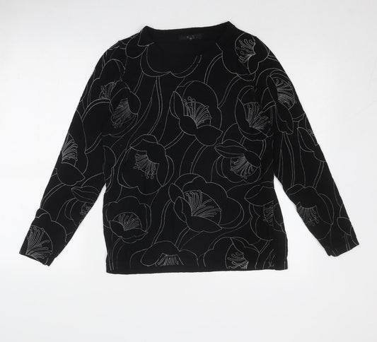 NEXT Womens Black Round Neck Floral Viscose Pullover Jumper Size 14