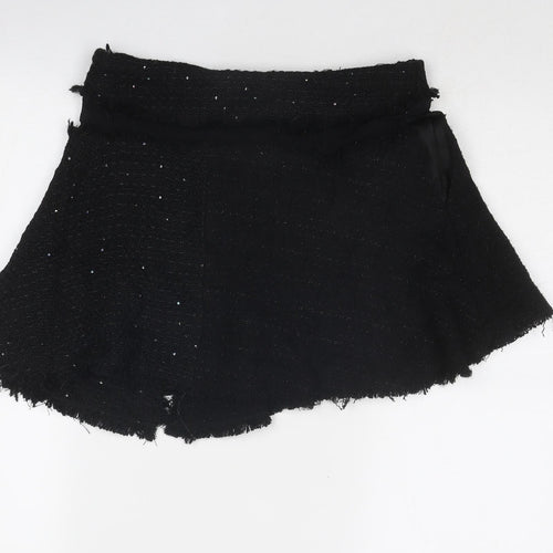 Zara Womens Black Geometric Cotton Skater Skirt Size M Zip