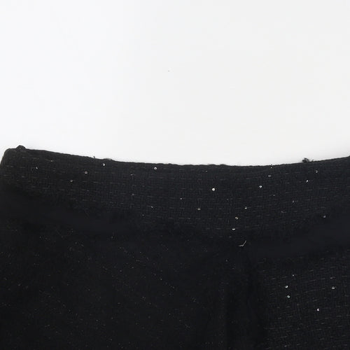 Zara Womens Black Geometric Cotton Skater Skirt Size M Zip