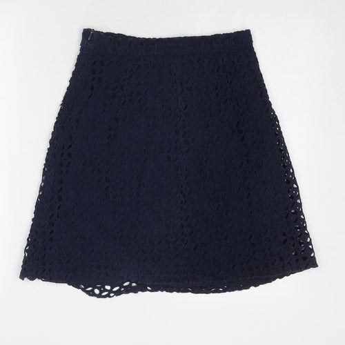 Zara Womens Blue Geometric Cotton Swing Skirt Size M Zip