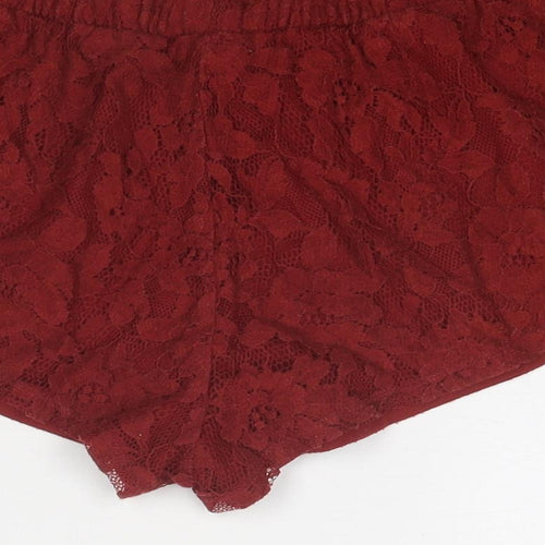 FOREVER 21 Womens Red Floral Cotton Hot Pants Shorts Size XS Regular Pull On - Lace Overlay
