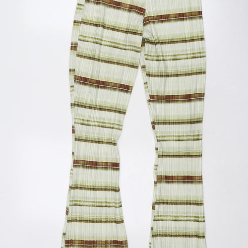 PRETTYLITTLETHING Womens Green Striped Polyester Trousers Size 8 Regular