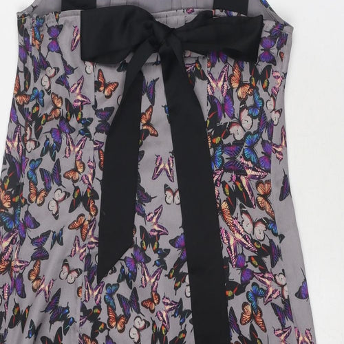 Ted Baker Womens Grey Geometric Polyester Tank Dress Size 8 Scoop Neck Zip - Butterfly Pattern