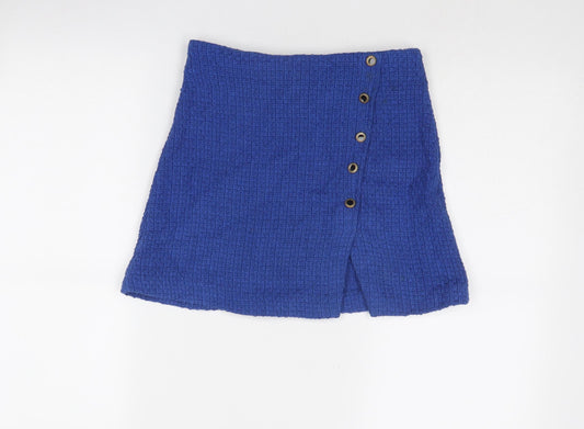 Zara Womens Blue Geometric Cotton A-Line Skirt Size XS Zip
