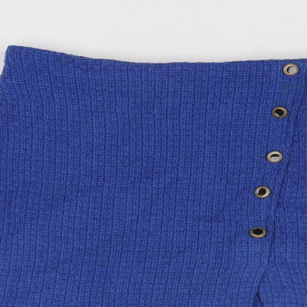 Zara Womens Blue Geometric Cotton A-Line Skirt Size XS Zip