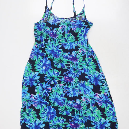 BHS Womens Blue Geometric Viscose Tank Dress Size 10 Round Neck Pullover