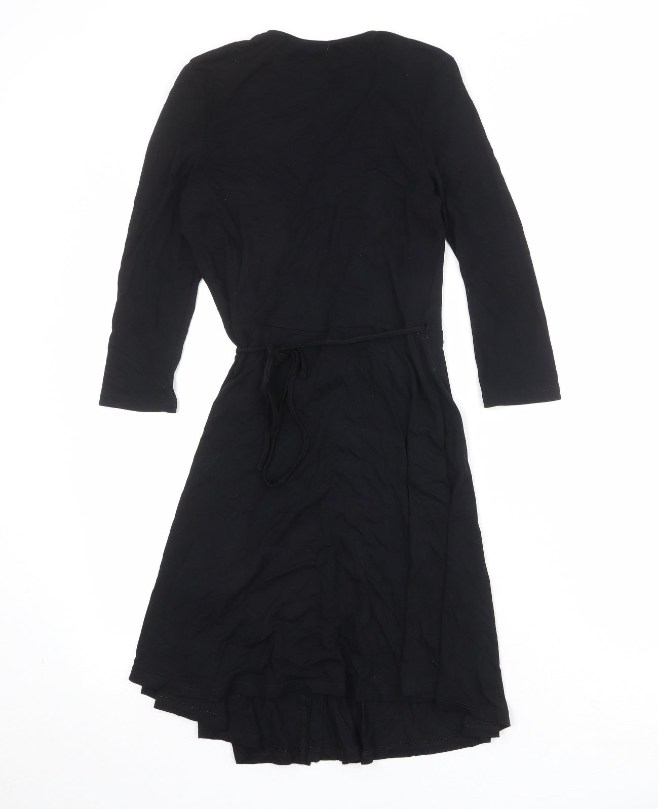 Bershka Womens Black Viscose Wrap Dress Size M V-Neck Tie