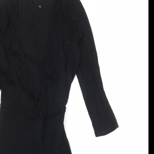 Bershka Womens Black Viscose Wrap Dress Size M V-Neck Tie