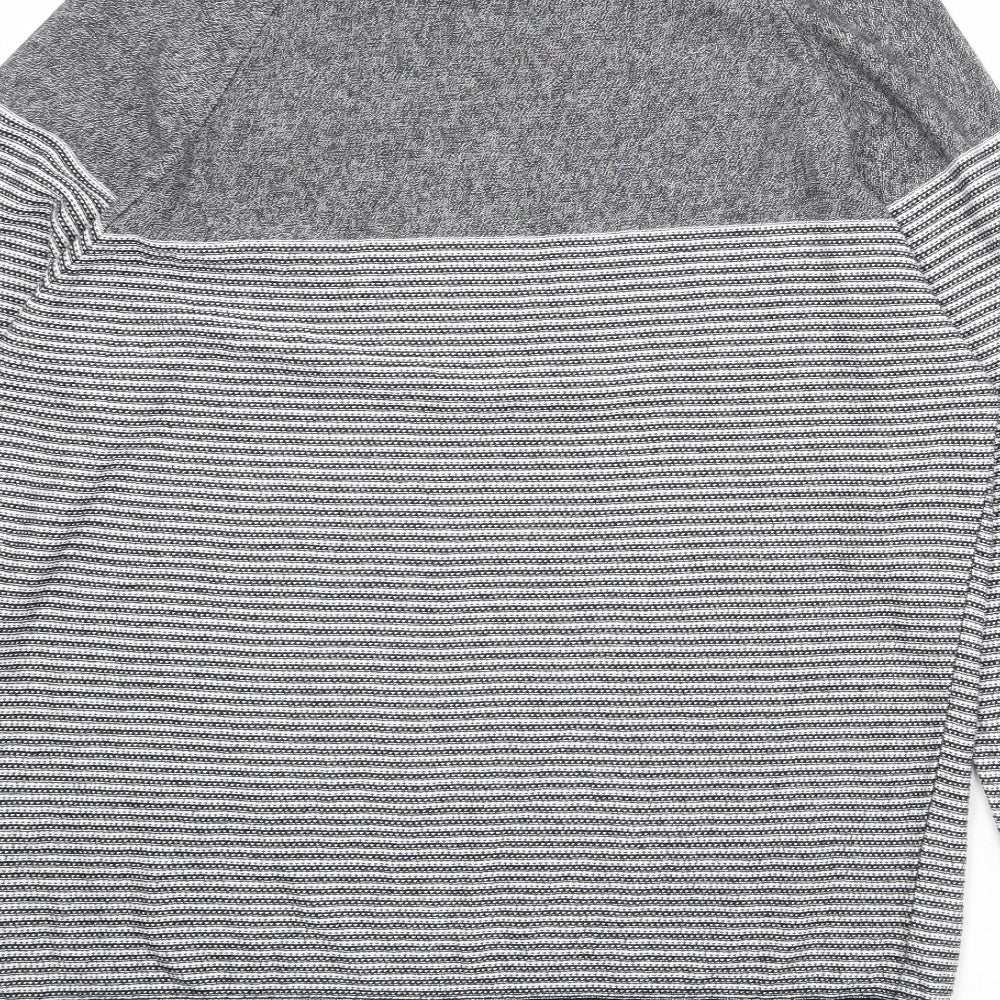 NEXT Mens Black Round Neck Striped Cotton Pullover Jumper Size L Long Sleeve