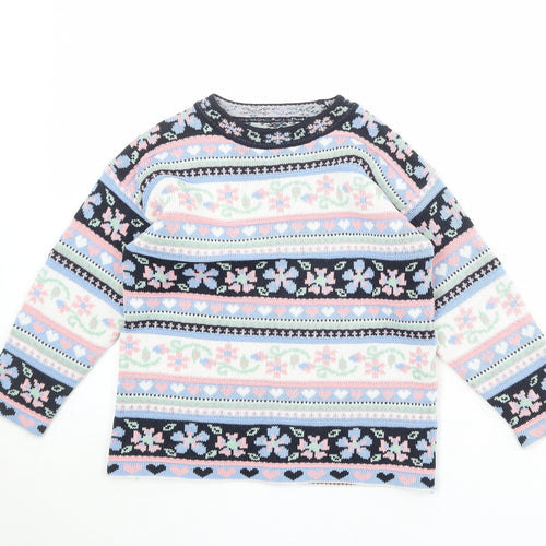 St Michael Girls Multicoloured Round Neck Geometric Acrylic Pullover Jumper Size 7-8 Years Pullover