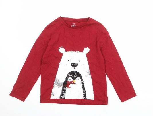 NEXT Girls Red 100% Cotton Basic T-Shirt Size 8 Years Round Neck Pullover - Polar Bear Penguin
