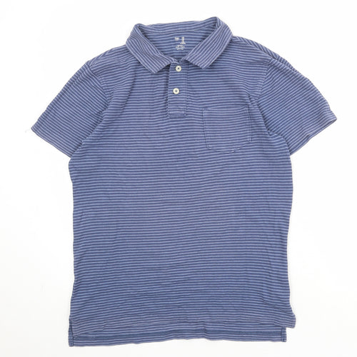 Gap Mens Blue Striped 100% Cotton Polo Size M Collared Button