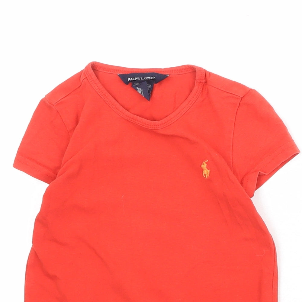 Ralph Lauren Boys Orange Cotton Basic T-Shirt Size 4 Years Round Neck Pullover