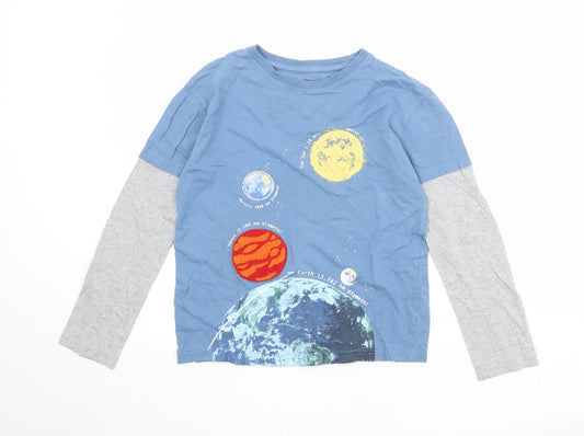 John Lewis Boys Blue 100% Cotton Basic T-Shirt Size 11 Years Round Neck Pullover - Planet
