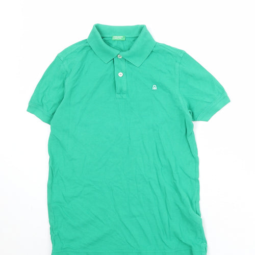 United Colors of Benetton Boys Green 100% Cotton Basic Polo Size 11-12 Years Collared Button