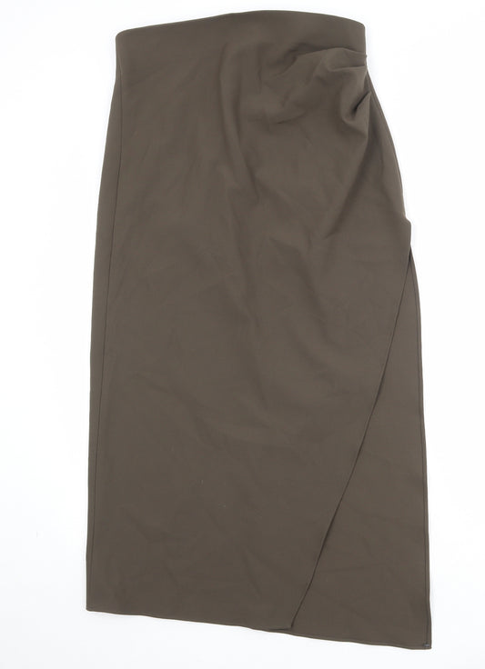 Zara Womens Brown Polyester A-Line Skirt Size L Zip