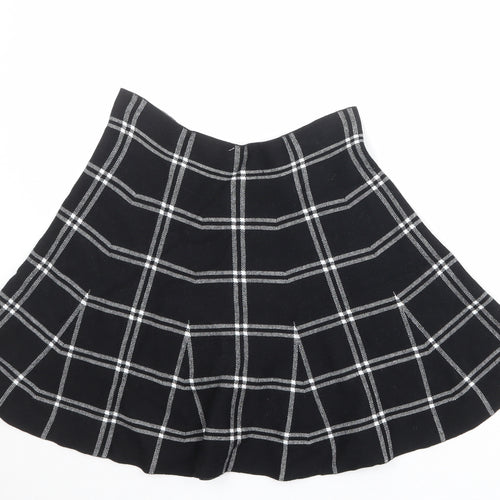 Oasis Womens Black Check Cotton Swing Skirt Size L
