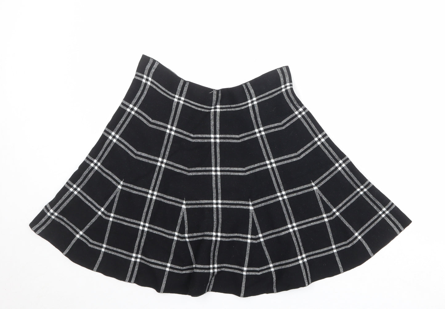 Oasis Womens Black Check Cotton Swing Skirt Size L