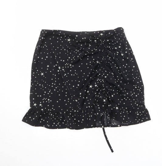 Brave Soul Womens Black Geometric Polyester Bandage Skirt Size L Zip - Star Pattern