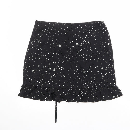 Brave Soul Womens Black Geometric Polyester Bandage Skirt Size L Zip - Star Pattern