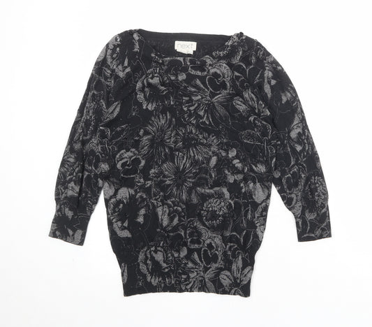 NEXT Womens Black Boat Neck Floral Cotton Pullover Jumper Size 10