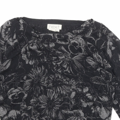 NEXT Womens Black Boat Neck Floral Cotton Pullover Jumper Size 10