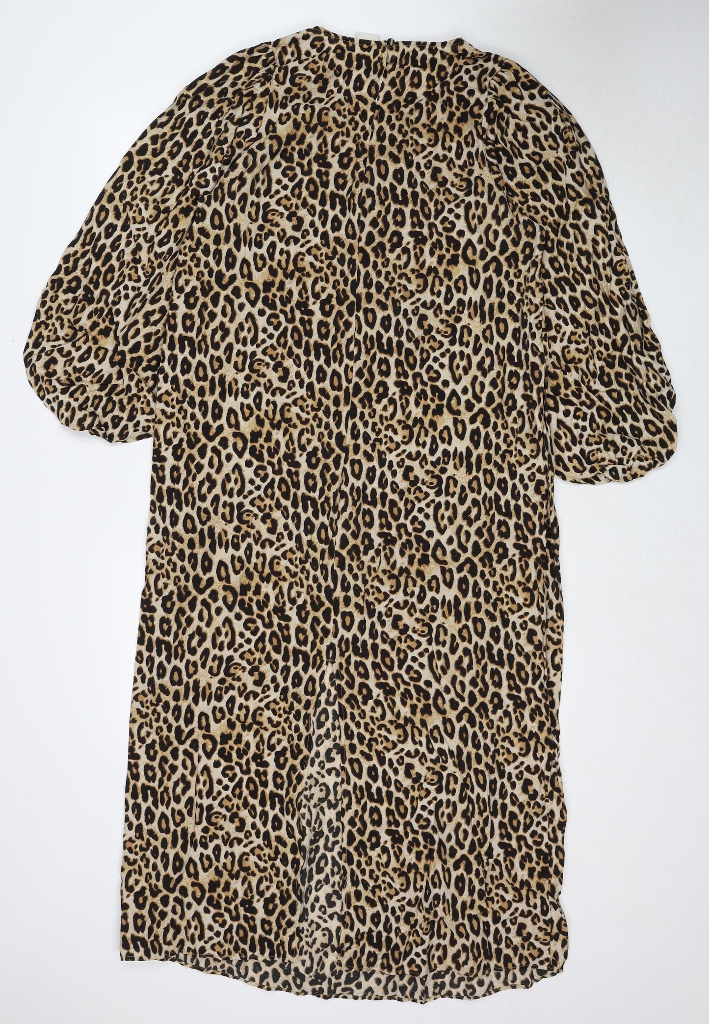 H&M Womens Brown Animal Print Viscose Shift Size S Round Neck Button - Leopard Print