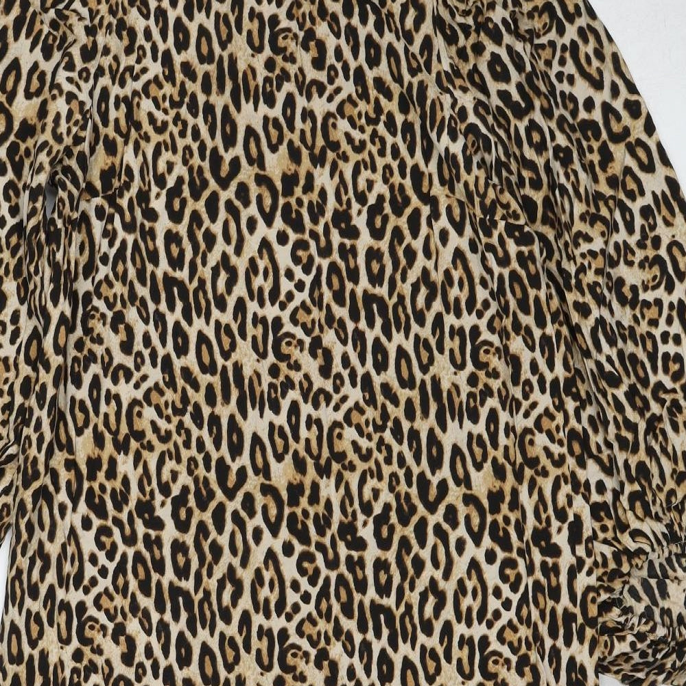 H&M Womens Brown Animal Print Viscose Shift Size S Round Neck Button - Leopard Print
