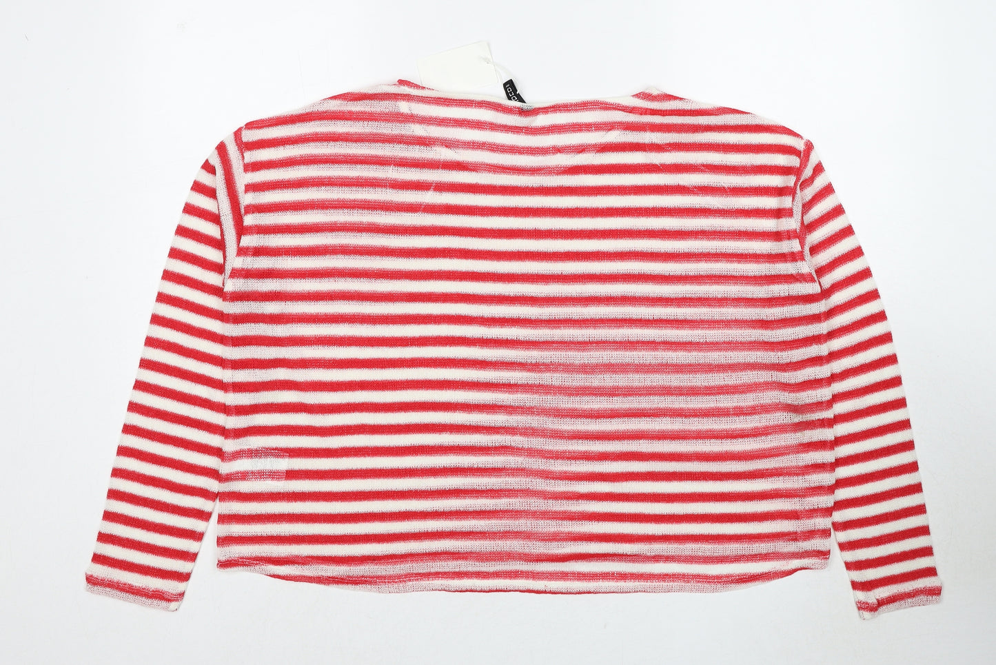 H&M Womens Red Round Neck Striped Acrylic Pullover Jumper Size L Pullover