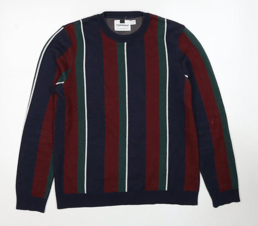 Topman Mens Multicoloured Round Neck Striped Acrylic Pullover Jumper Size S Long Sleeve