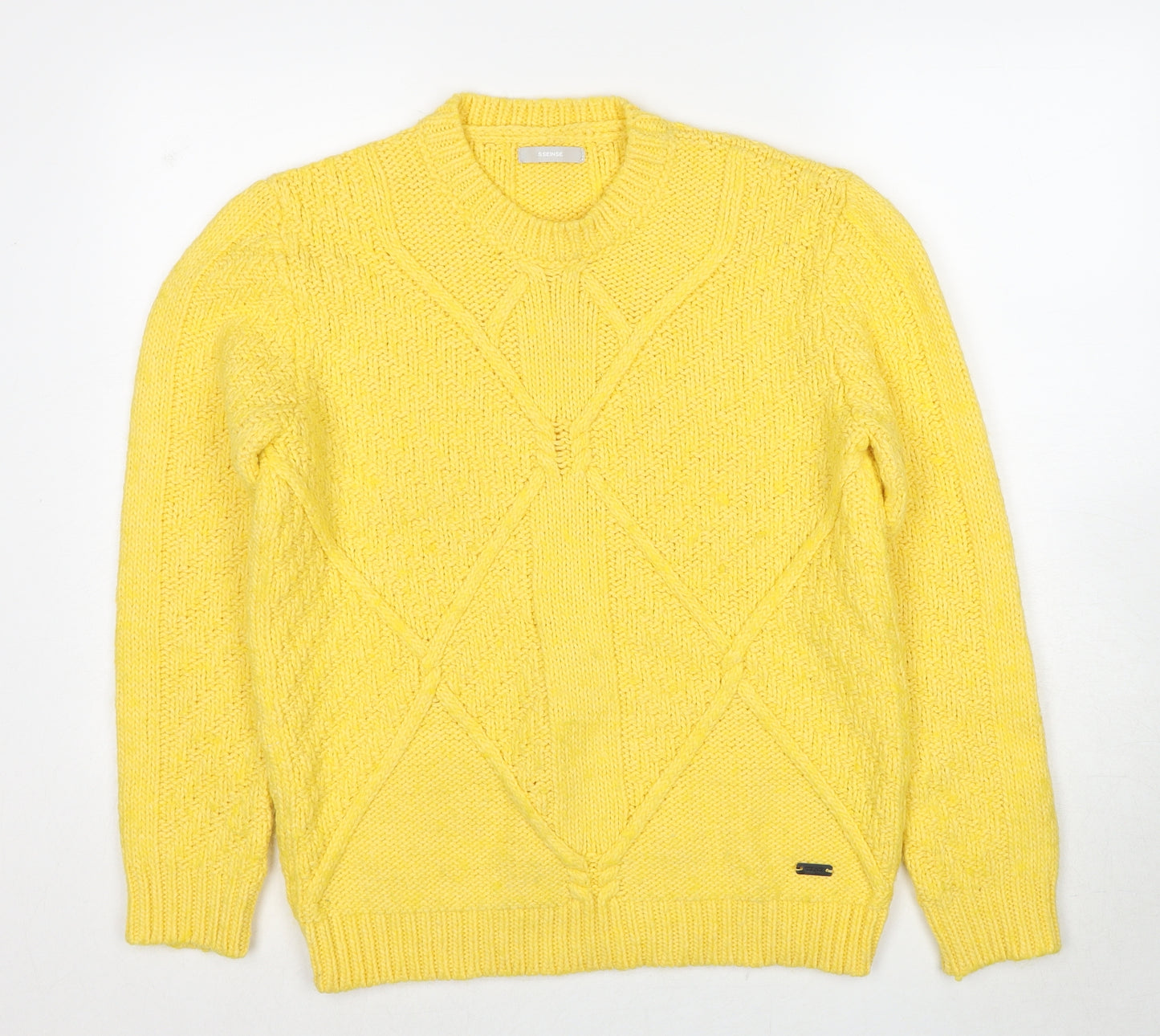 Sseinse Womens Yellow Round Neck Acrylic Pullover Jumper Size L